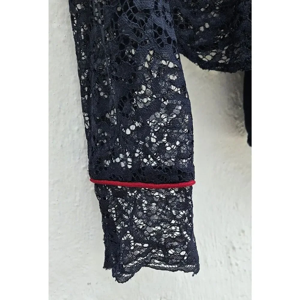 Zara Top Womens Small Midnight Blue Cropped Lace Ruffle‎ Sheer Fairy Whimsigoth